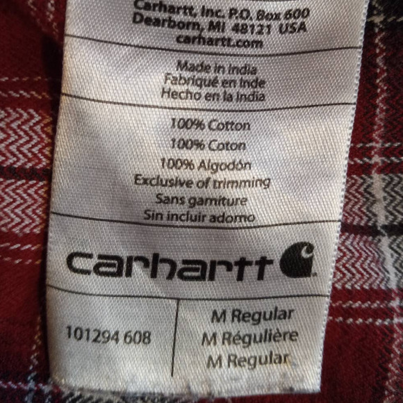 Carhartt | Oversized Red Plaid Heavyweight Flannel Button-Up Shirt/Shacket - Picture 7 of 10